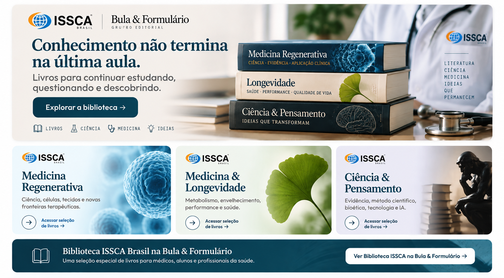 Biblioteca ISSCA Brasil na Bula & Formulário: livros de medicina regenerativa, longevidade, ciência e pensamento